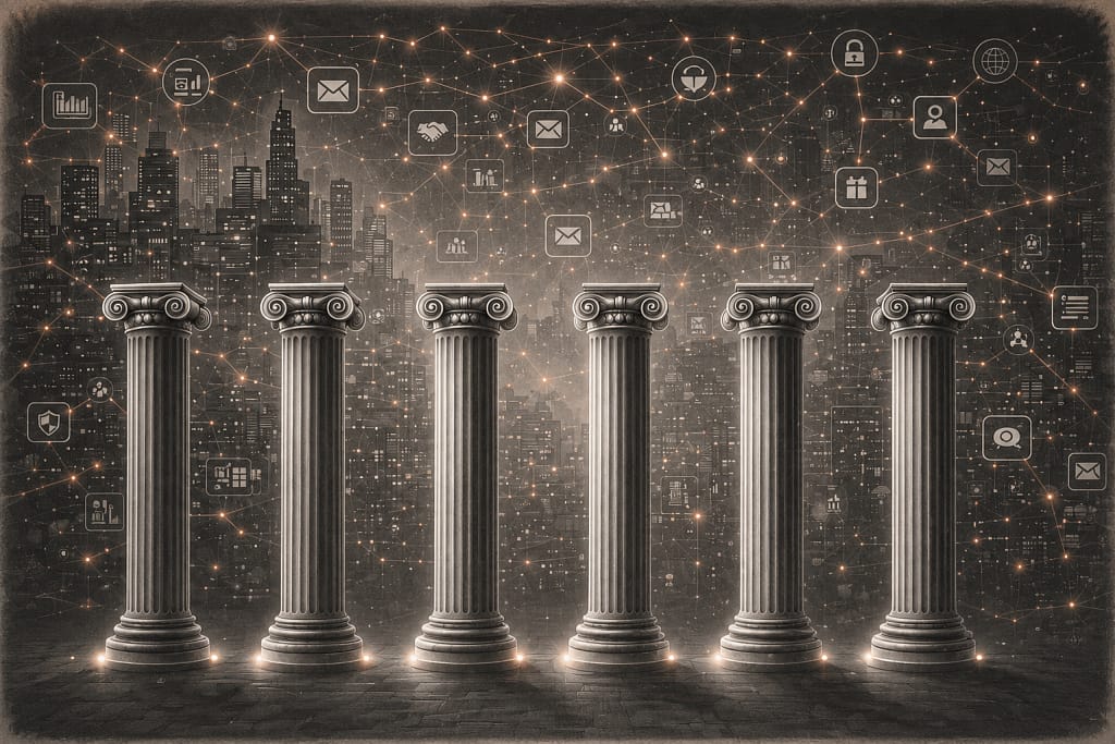 The Six pillars of the Human Alignment Index. Trust, Accountability, Safety, Purpose, Transparency and Impact